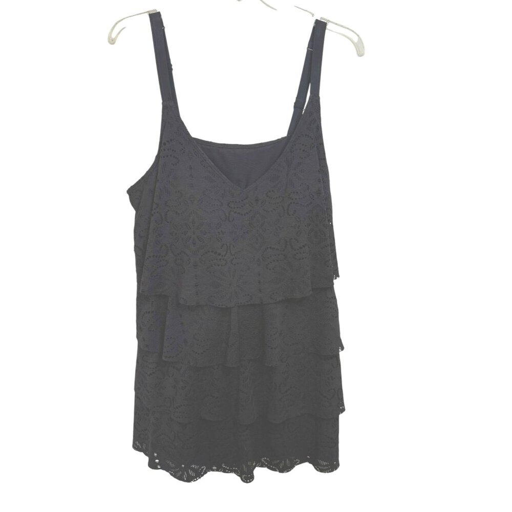 Swimsuits For All Women’s Black Crochet Tiered One-Piece Swimsuit Size 26W Boho